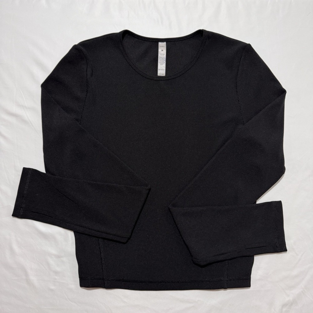 X by gottex Piping Long Sleeve Tee Black Shirt Thumb Holes Womens Size Medium